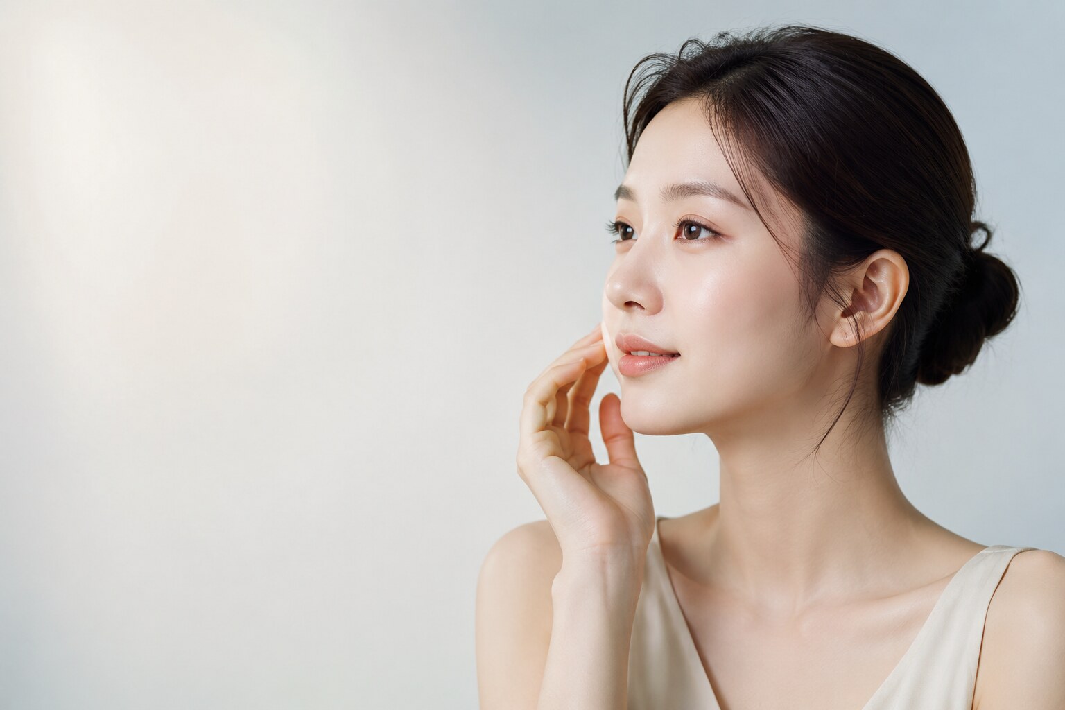 자연스러운 코 라인을 보여주는 성인 한국인 여성의 옆모습