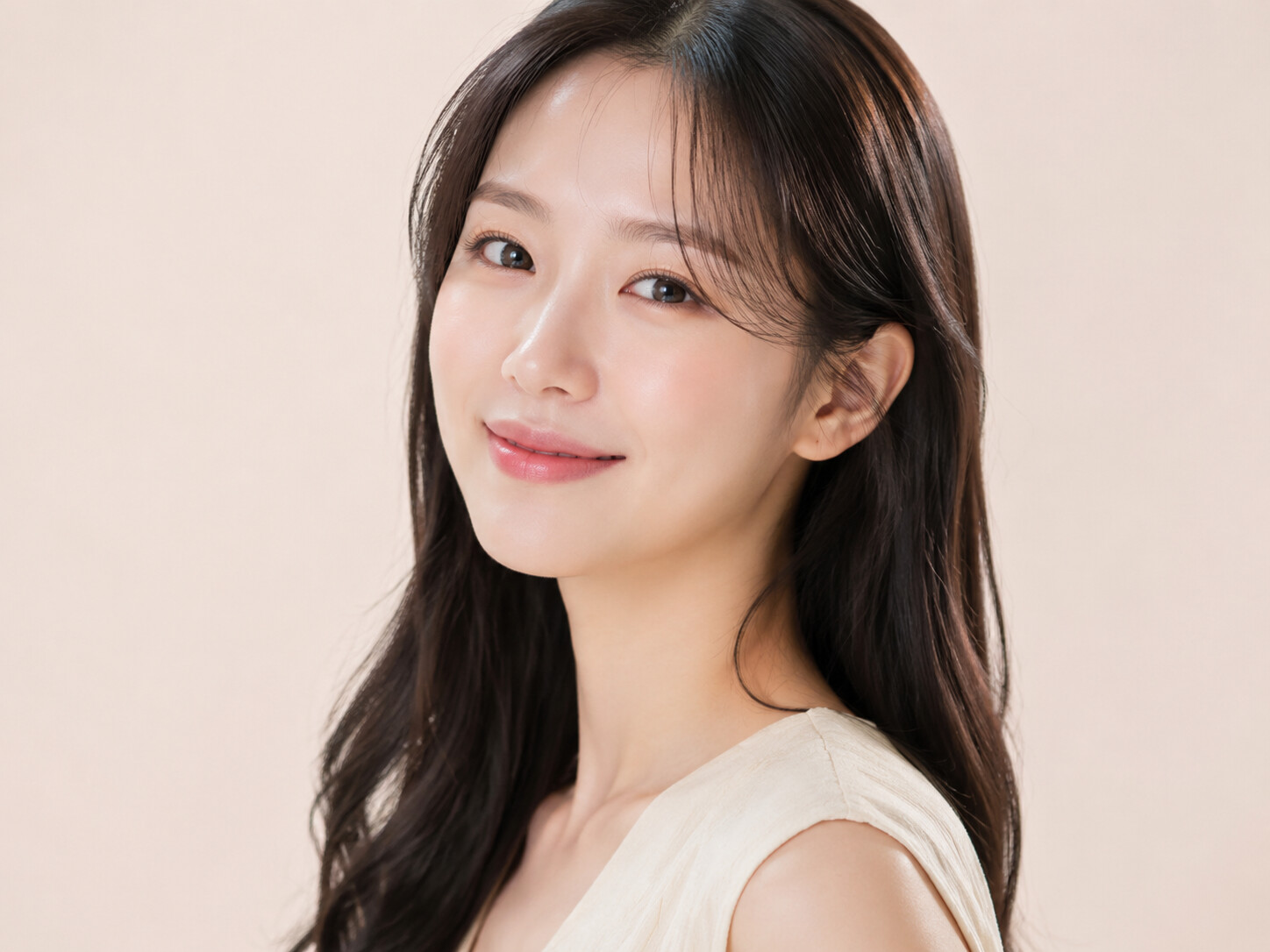얼굴 전체와 조화를 이루는 자연스러운 코 디자인을 보여주는 성인 한국인 여성