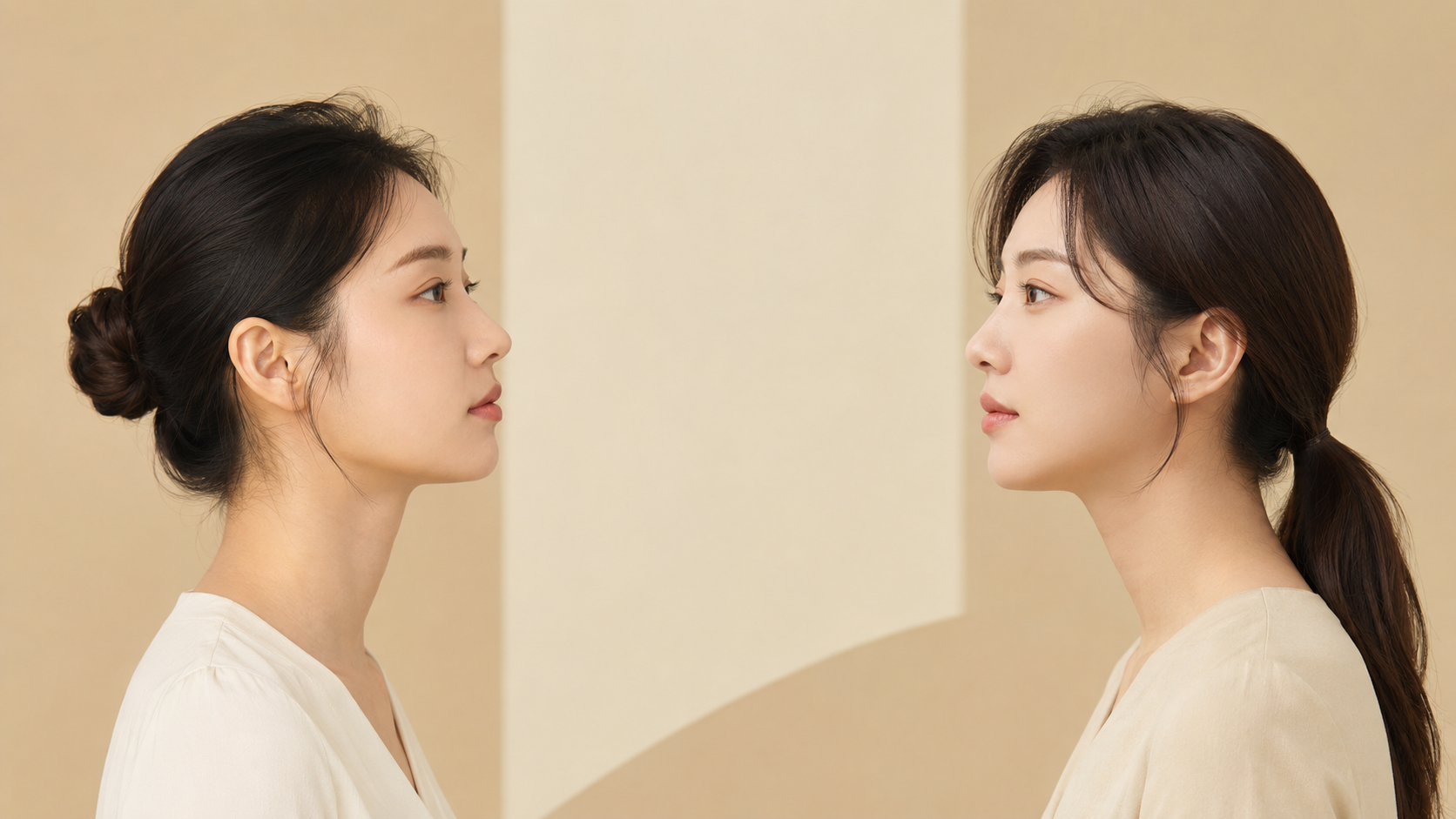 주걱턱과 무턱의 턱끝 및 옆얼굴 균형을 보여주는 이미지
