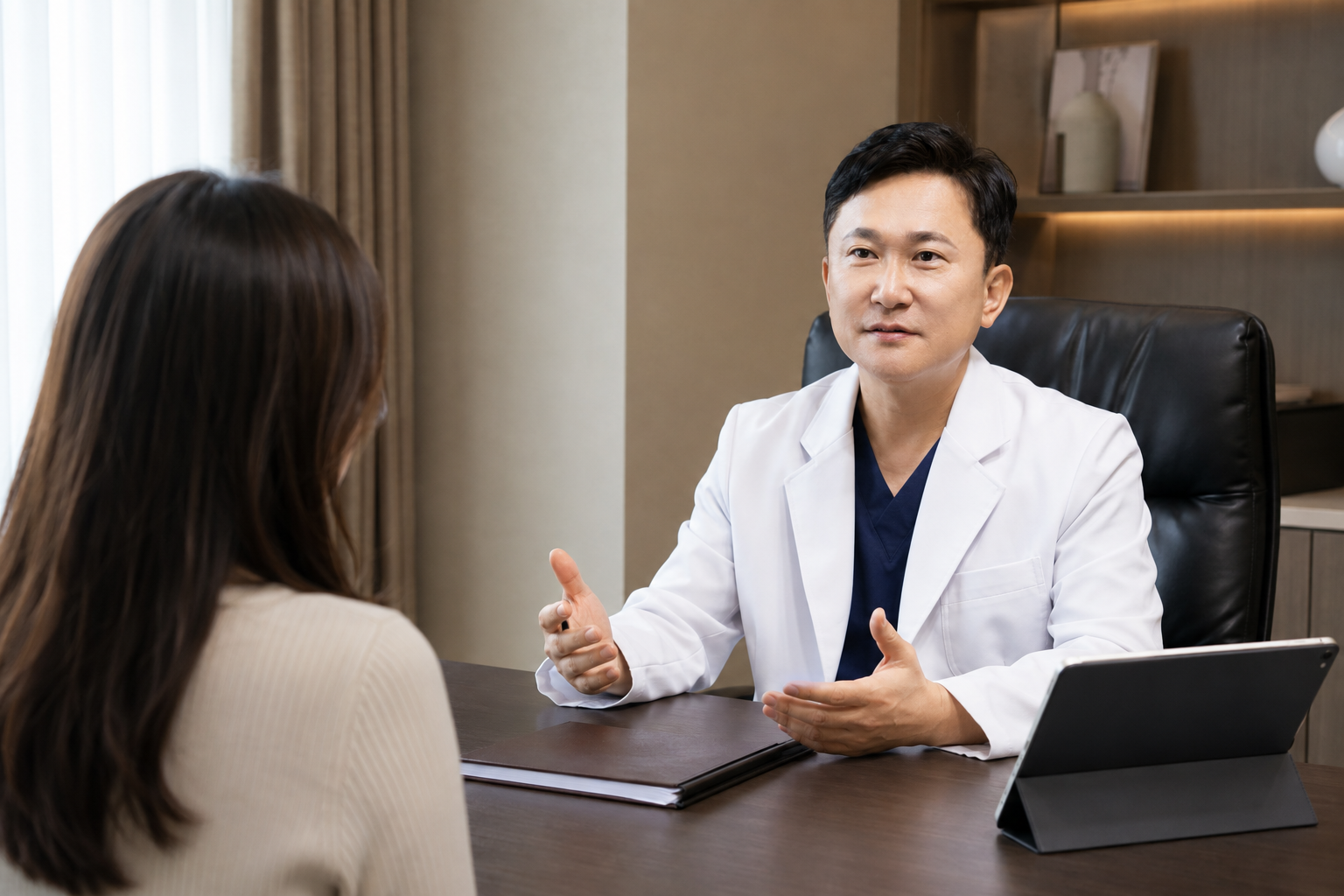 광주성형외과의원 임홍철 대표원장이 환자와 상담하는 장면