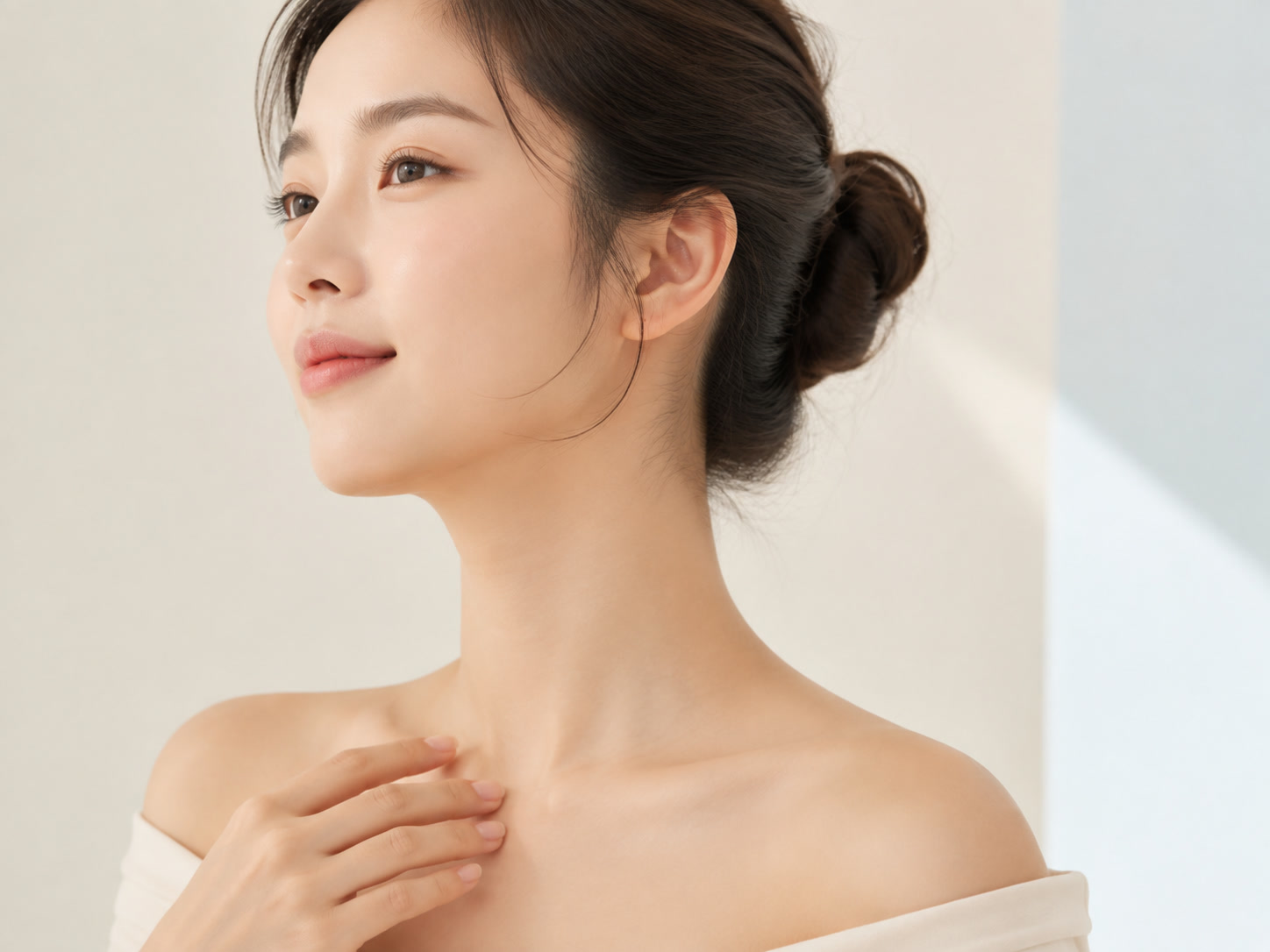 목주름 고민 부위를 표현한 20대 한국인 여성