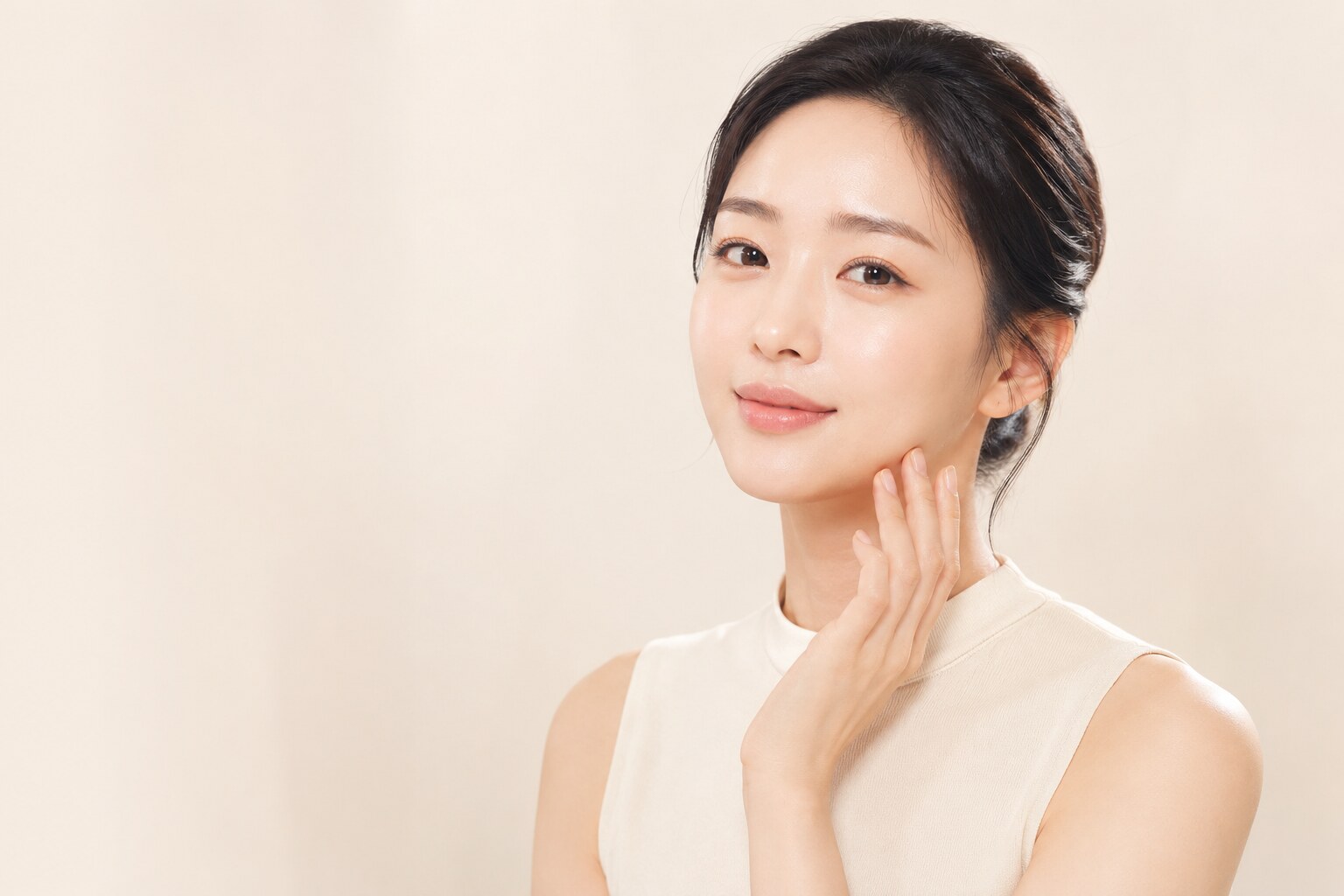 턱선과 얼굴 탄력 고민을 살펴보는 20대 여성